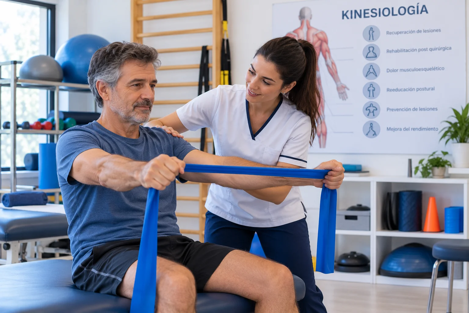 Sesión de Kinesiología con banda elástica