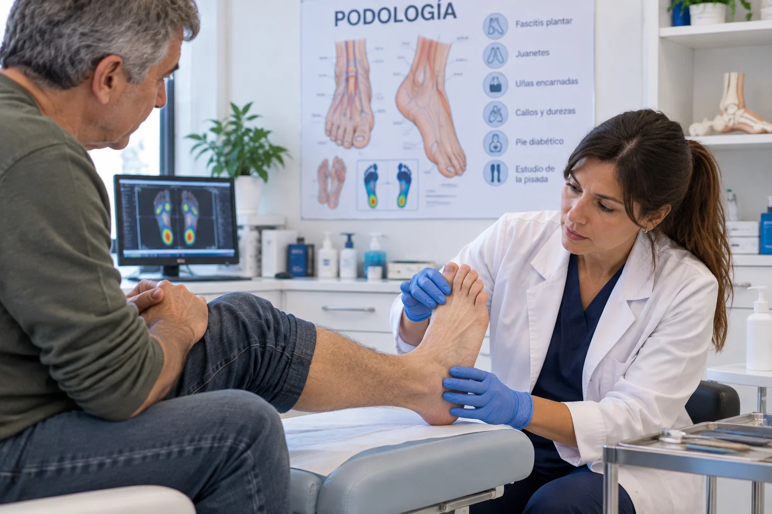 Examen podológico en clínica moderna