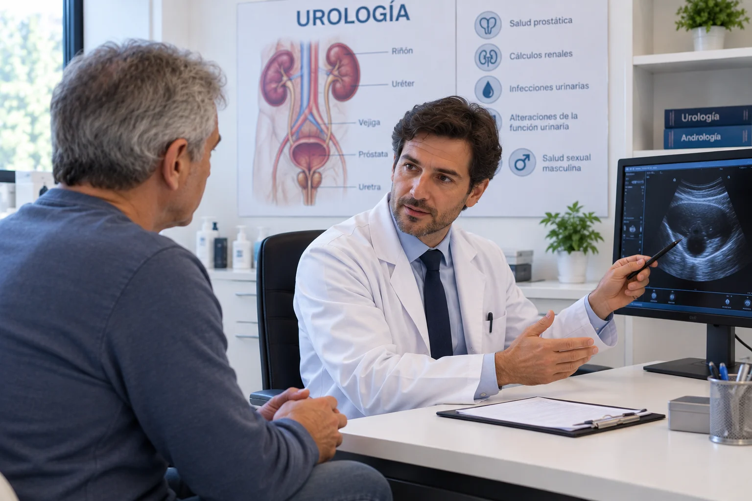 Consulta de Urología con imagen ecográfica